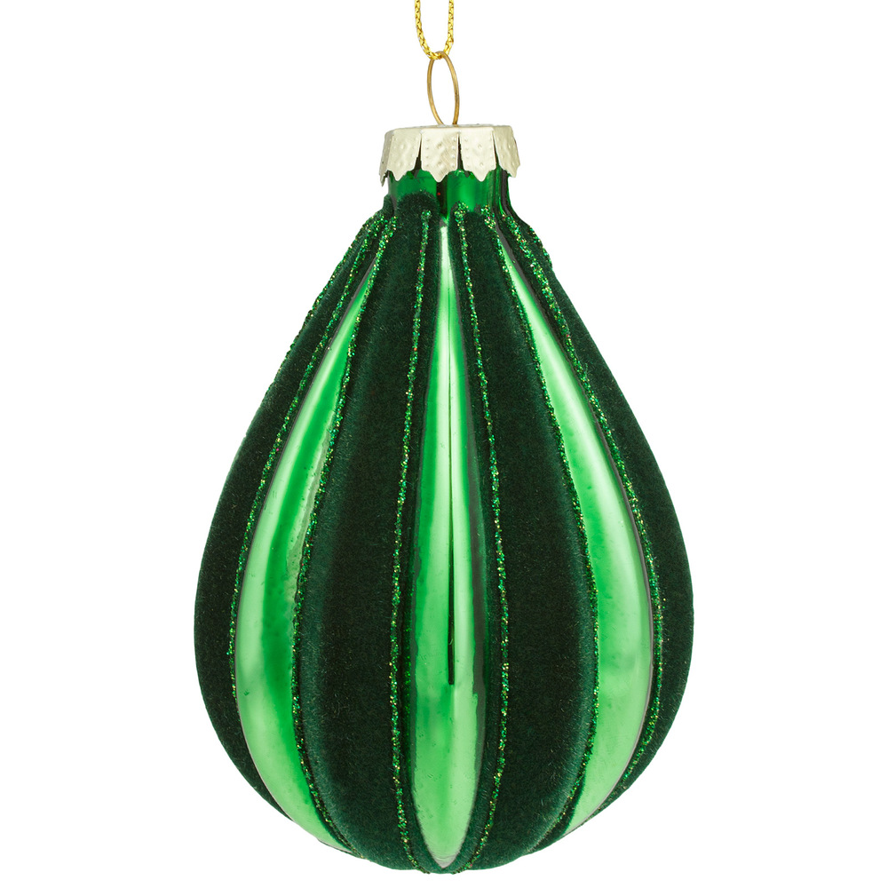 Glass christmas Drop with velvet, Green